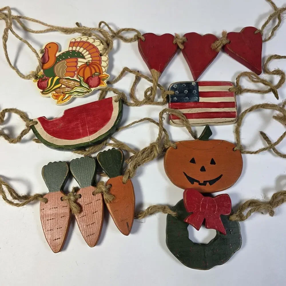 Primitive Holiday Decor Hanging Signs Lot Seasonal Wood Folk Art Rustic Country